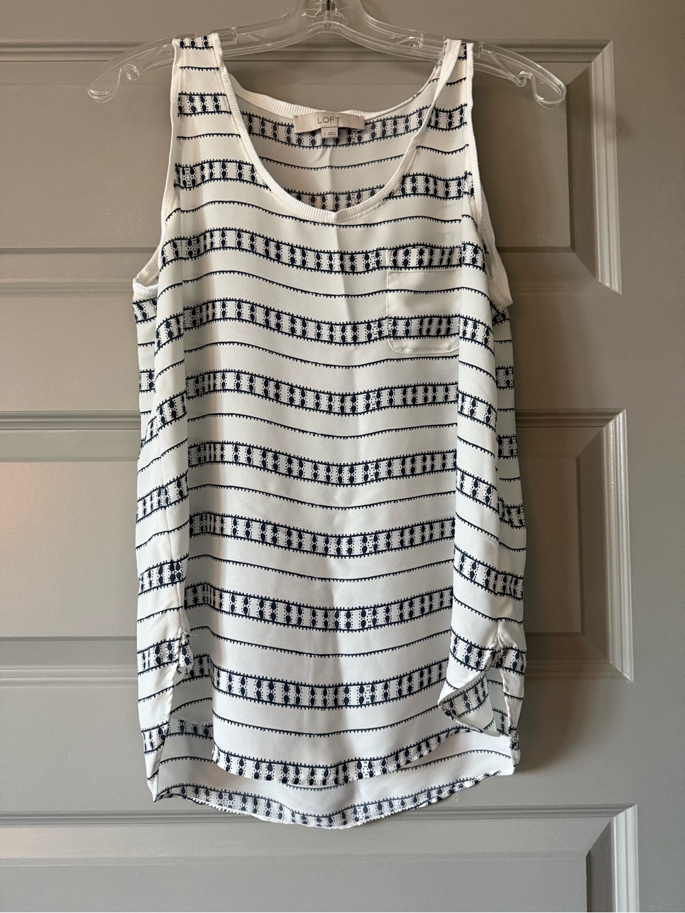 LOFT White Tank Top with Navy Stripe Pattern